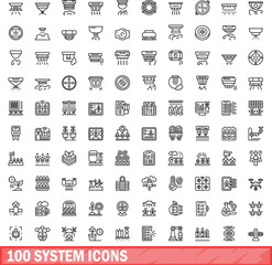Poster - 100 system icons set. Outline illustration of 100 system icons vector set isolated on white background