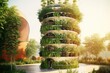 self-sustaining vertical garden that utilizes rainwater harvesting, solar-powered irrigation, and organic composting, promoting a circular economy - Generative AI