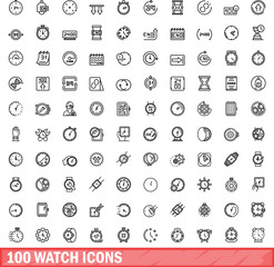 Poster - 100 watch icons set. Outline illustration of 100 watch icons vector set isolated on white background
