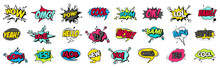 Comics Speech Bubble Collection With Halftone. Set Of Cartoon Comics Bubble Elements