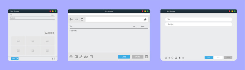 Leinwandbilder - Email browser window frame collection. Set of email interface frame