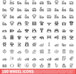 Poster - 100 wheel icons set. outline illustration of 100 wheel icons vector set isolated on white background