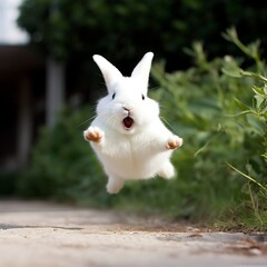 Canvas Print - Dwarf Hotot Bunny Enjoying a Playful Hop, A Burst of Joy