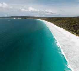 Wall Mural - jervis bay panorama aerial drone picture of the white sand hyams beach in new south wales, australia