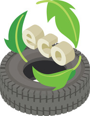 Poster - Environmental protection icon isometric vector. Old car tire and inscription eco. Recycling concept, reuse