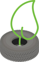 Poster - Eco technology icon isometric vector. Old worn car tire and green leaf inside. Environmental protection concept