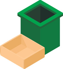 Poster - Recycling paper icon isometric vector. Empty cardboard box near square urn icon. Paper waste, recycling, reuse