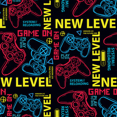 Seamless bright pattern with joysticks. gaming cool print for boys and girls. Suitable for textiles, sportswear, web
