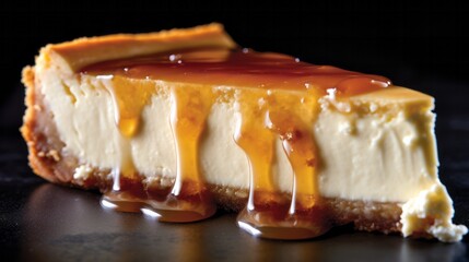 Wall Mural - Illustration of a decadent New York-style cheesecake with rich caramel drizzle created with Generative AI technology