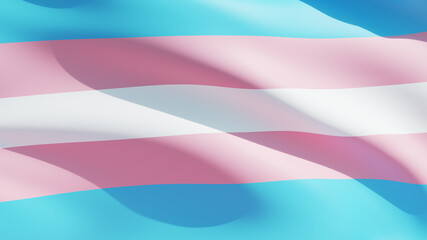 Transgender flag waving in the wind, blue, pink and white colors.