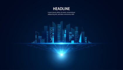 Poster - Abstract City and the light shines Modern city concept. Smart city on background. Futuristic. Modern. Digital.