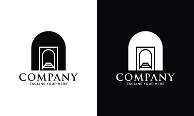 creative black tunnel, construction tunnel logo design vector illustration in geometric, modern and luxury style isolated on white and black background.