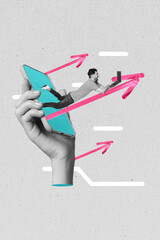 Poster - Picture template illustration collage phone app download messenger send email use netbook miniature worker man isolated on grey background
