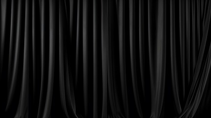 Seamless black theater curtains background. Luxurious silky velvet tileable drapes texture. Repeat pattern for performance or promotion backdrop. A high resolution 3D rendering