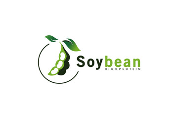 Natural green soybean logo design, Health Food icon vector illustration