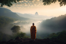Tibetan Monk At Sunset Image Created With Ia 
