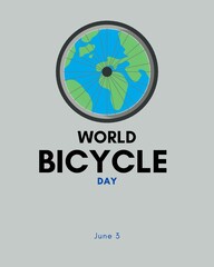 World Bicycle Day, Happy Bicycle Day, Design for Banner, Greeting Cards or Print, 3D illustration, World map and Cycle and globe concept , 3rd June Bicycle Day