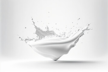 Sticker - Milk splash with drops flying away. Splasj crown in the white milk. Generated AI.