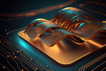 Poster - Abstract science and technology background with shiny connection elements and sci-fi intefrace. Tech abstraction wallpaper. Generated AI.
