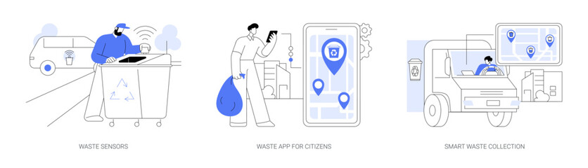 Sticker - Smart waste management system abstract concept vector illustrations.