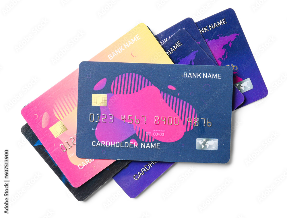 Credit cards on white background