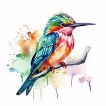 Tropic Colorful Bird Watercolor. Cute Small Bird Illustration. Generative Ai.