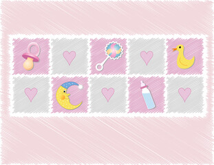 Sticker - Baby girl accessories in scribble background