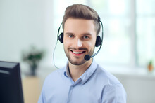 Portrait Of Technical Support Operator With Headset: AI Generated Image