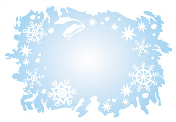 Poster - Blue snowflakes and stars on a light blue ornate background. Christmas illustration.