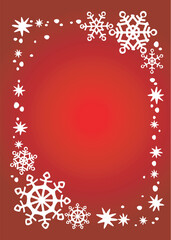 Sticker - White snowflakes and stars on a red background. Christmas illustration.