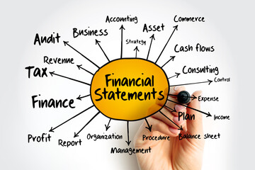Wall Mural - Financial statements mind map flowchart with marker, business concept for presentations and reports
