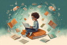 Illustration Of Kid Playing And Study With Book Made With Generative AI