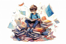 Illustration Of Kid Playing And Study With Book Made With Generative AI