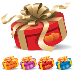 Sticker - A round gift box with a ribbon on white background