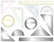 © Designpics - Set of editable vector rulers, set squares and protractors in plastic and metal