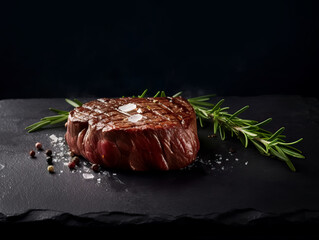 Canvas Print - Grilled fresh juicy beef steak on grill, close up, isolated, copy space, generative AI