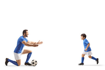 Canvas Print - Kid running to hug a football player