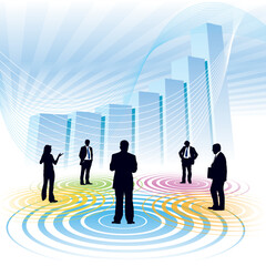Fototapete - Businesspeople and a large chart in the background, conceptual business illustration.