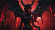 A Winged Succubus Demon With Horns And Glowing Eyes, Generative AI Illustration