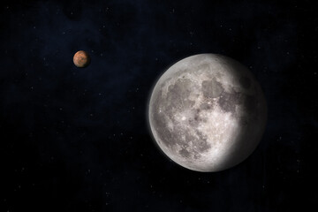 Wall Mural - mars, moon and nebula. elements of this image furnished by nasa.
