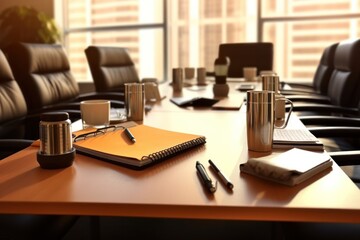 stock photo of office table in meeting room and stuff tools equipment  photography Generative AI