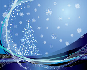 Sticker - Christmas (New Year) fir-tree with stars. Vector background.