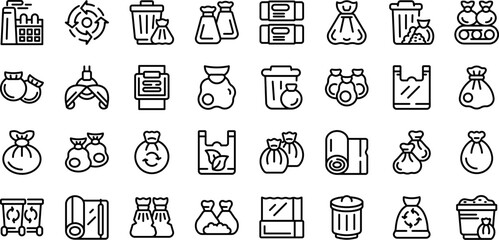Poster - Garbage bags icons set outline vector. Blank clean. Bag bin