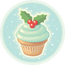 A Yummy Blue Vanilla Cupcake With Holly On Top.