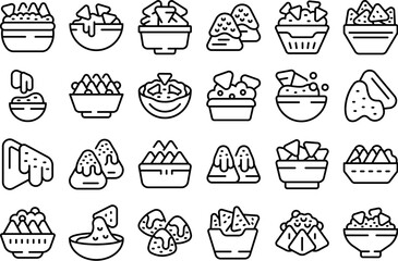 Wall Mural - Nachos icons set outline vector. Dip mexican. Food party