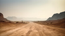 Landscape View Of Dusty Road Going Far Away Nowhere, Generative Ai 
