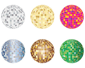 Poster - Set of disco sphere equipment in three-dimensions shape