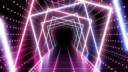 Wall Mural - neon line tunnel glowing fluorescent light corridor stage cg background
