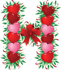 Wall Mural - Letter H with heart, bow, ribbon and leaf