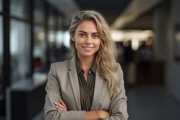 Portrait of a confident businesswoman smiling to the camera looking professional and executive. High quality photo Generative AI